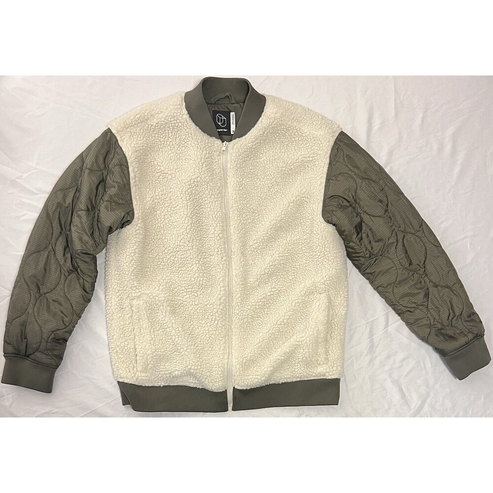Original Use Jacket  Mens Medium Fux Fur White/Olive Green Full Zip Casual Coat